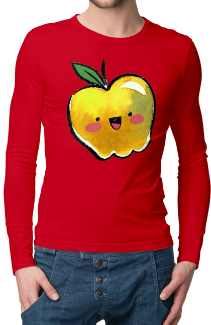 Чоловічий лонгслів з принтом "Миле жовте яблуко". Літо, миле, смайлик, яблуко. 2070702