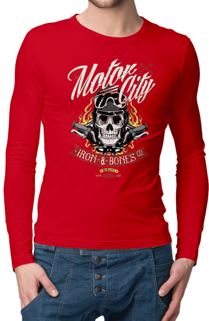 Чоловічий лонгслів з принтом "Мотор Сіті". Зброя, окуляри, череп. 2070702