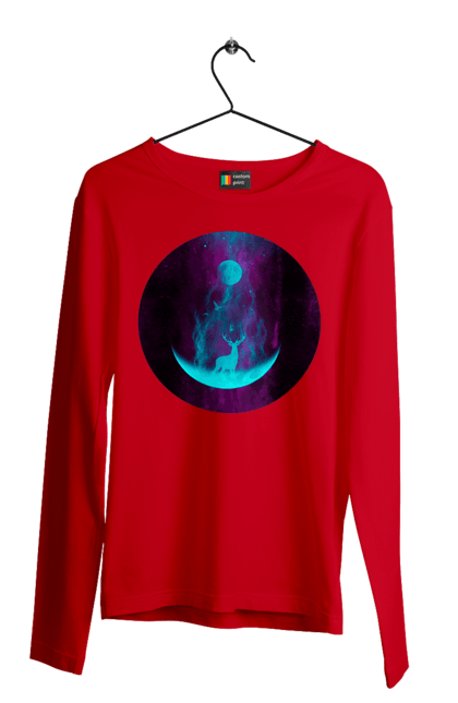 Men`s longsleeve with prints Deer Silhouette. Bright, deer, month, roham, silhouette. 2070702