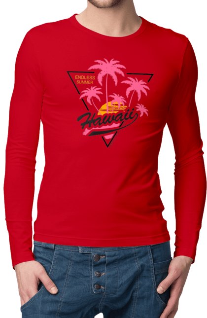 Чоловічий лонгслів з принтом "Гаваї". Гаваї, пальми, сонце. 2070702