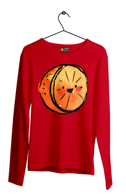 Мужской лонгслив с принтом Милый апельсин. Апельсин, лето, милый, смайлик. 2070702