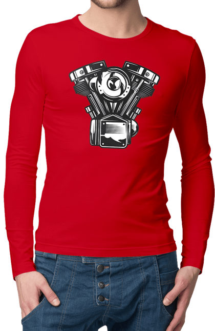 Чоловічий лонгслів з принтом "мото двигун". Вінтаж, двигун, мото, ретро. 2070702