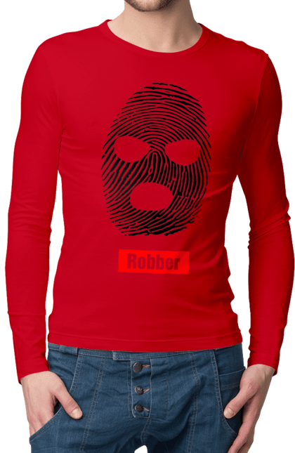 Чоловічий лонгслів з принтом "Відбиток Робер". Балаклава, відбиток, обличчя. 2070702