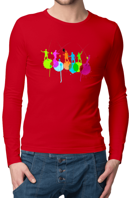 Чоловічий лонгслів з принтом "Яскрава рибалка". Вудки, рибалка, рибалки. 2070702