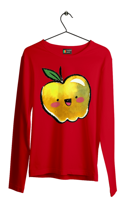 Чоловічий лонгслів з принтом "Миле жовте яблуко". Літо, миле, смайлик, яблуко. 2070702