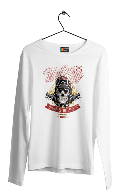 Чоловічий лонгслів з принтом "Мотор Сіті". Зброя, окуляри, череп. 2070702