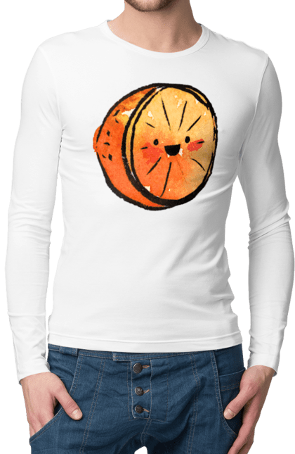 Чоловічий лонгслів з принтом "Милий апельсин". Апельсин, літо, любий, смайлик. 2070702