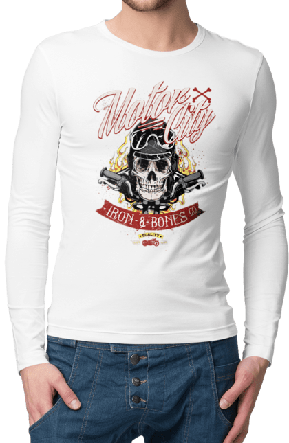 Чоловічий лонгслів з принтом "Мотор Сіті". Зброя, окуляри, череп. 2070702