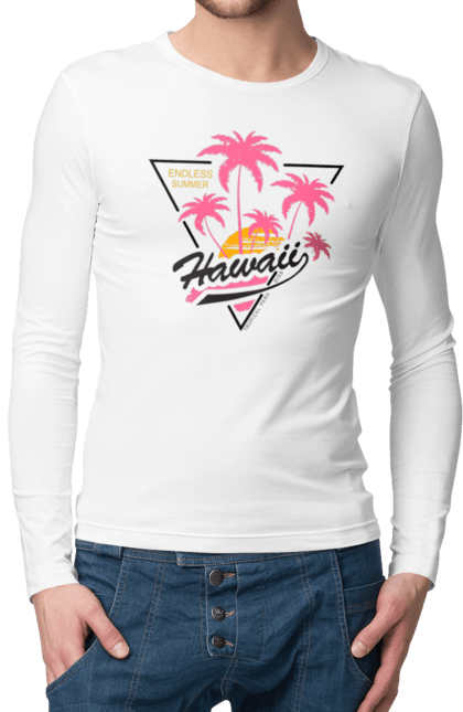 Чоловічий лонгслів з принтом "Гаваї". Гаваї, пальми, сонце. 2070702