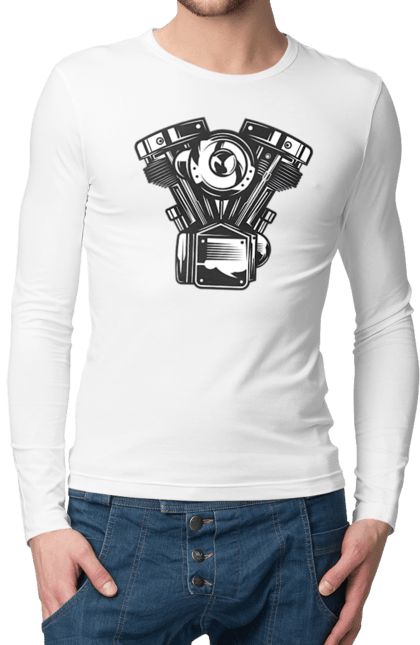 Чоловічий лонгслів з принтом "мото двигун". Вінтаж, двигун, мото, ретро. 2070702