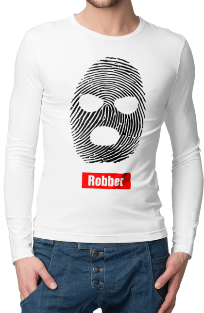 Чоловічий лонгслів з принтом "Відбиток Робер". Балаклава, відбиток, обличчя. 2070702