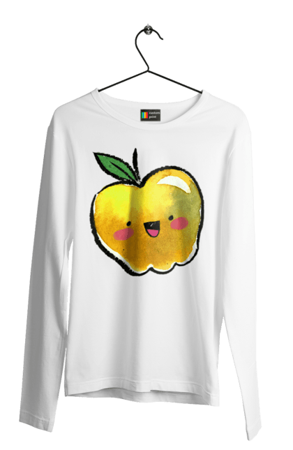 Чоловічий лонгслів з принтом "Миле жовте яблуко". Літо, миле, смайлик, яблуко. 2070702