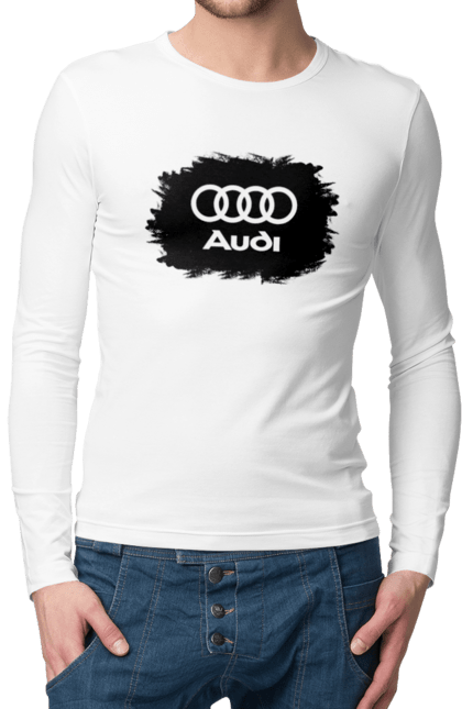 Чоловічий лонгслів з принтом "Ауді чорний лого". Ауді, машини. 2070702