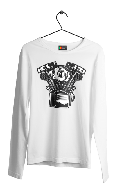 Чоловічий лонгслів з принтом "мото двигун". Вінтаж, двигун, мото, ретро. 2070702