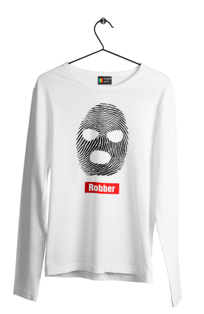 Чоловічий лонгслів з принтом "Відбиток Робер". Балаклава, відбиток, обличчя. 2070702