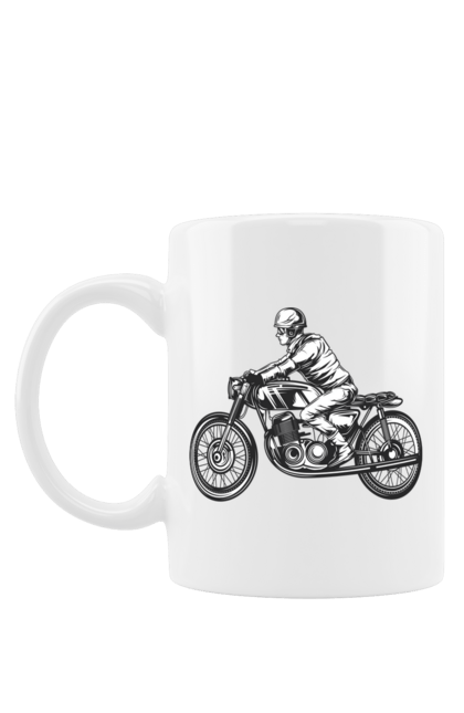 Чашка з принтом "Байкер на мотоциклі". Байкер, вінтаж, мото, ретро. 2070702