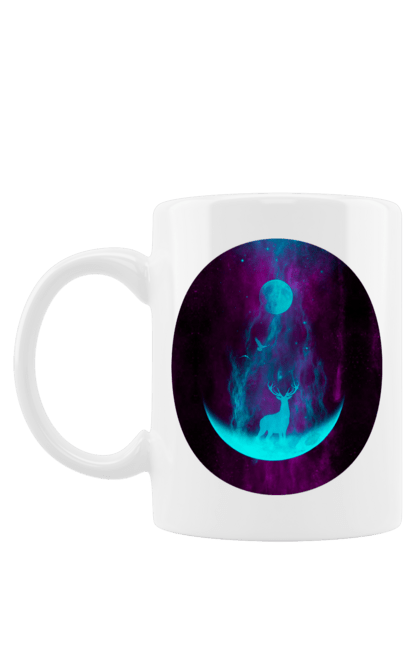 Чашка з принтом "Олень Силует". Місяць, олень, рогам, силует, яскравий. 2070702