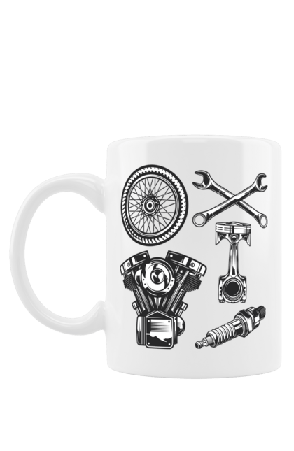 Чашка з принтом "мото набір". Вінтаж, інструменти, мото, ретро. 2070702