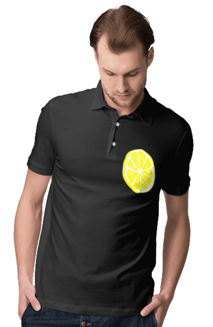 Поло чоловіче з принтом "Лимон". Великий, лимон, яскравий. 2070702