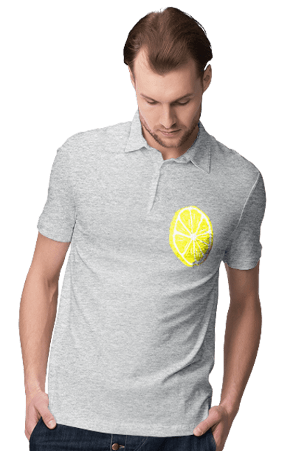 Поло чоловіче з принтом "Лимон". Великий, лимон, яскравий. 2070702