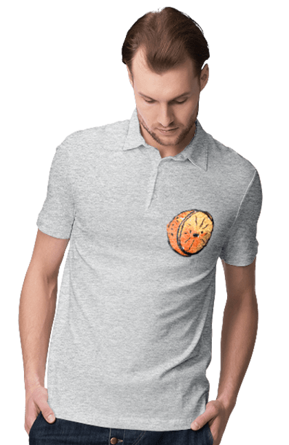 Men`s polo with prints Cute orange. Expensive, orange, smiley, summer. 2070702