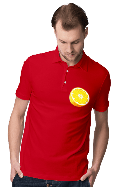 Поло чоловіче з принтом "Половина лимона". Лимон, літо, свіжість. 2070702