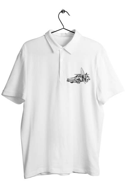 Men`s polo with prints 06 Surf 2. Machine, retro, surfing, vintage. 2070702