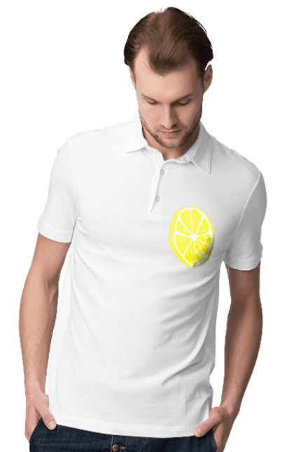 Поло чоловіче з принтом "Лимон". Великий, лимон, яскравий. 2070702