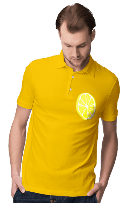 Поло чоловіче з принтом "Лимон". Великий, лимон, яскравий. 2070702