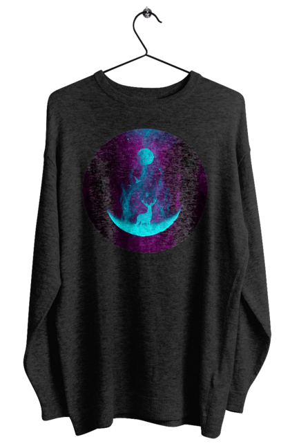 Світшот жіночий з принтом "Олень Силует". Місяць, олень, рогам, силует, яскравий. 2070702