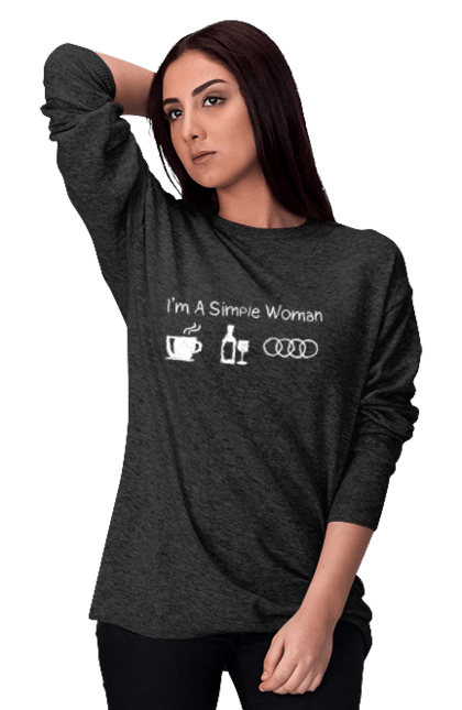 Світшот жіночий з принтом "Я Проста Жінка. Кава, Вино, Audi" 2070702