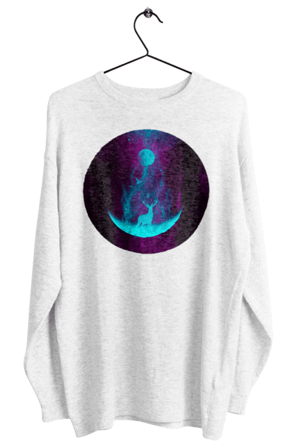 Світшот жіночий з принтом "Олень Силует". Місяць, олень, рогам, силует, яскравий. 2070702