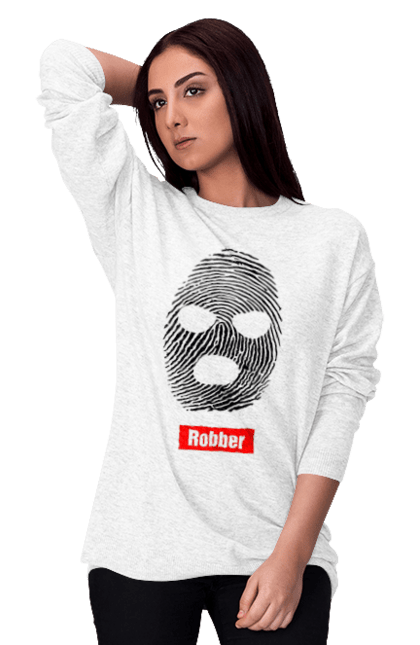 Світшот жіночий з принтом "Відбиток Робер". Балаклава, відбиток, обличчя. 2070702