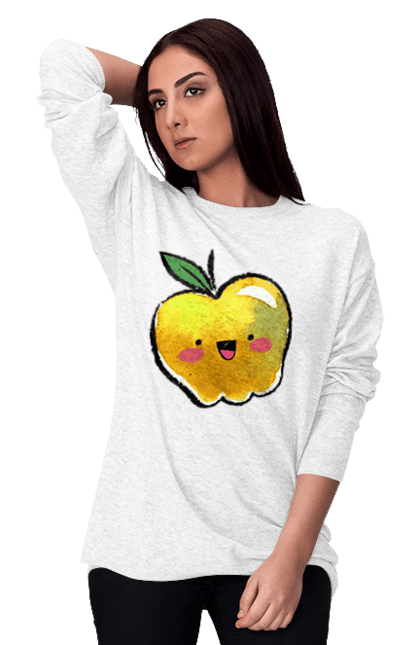 Світшот жіночий з принтом "Миле жовте яблуко". Літо, миле, смайлик, яблуко. 2070702