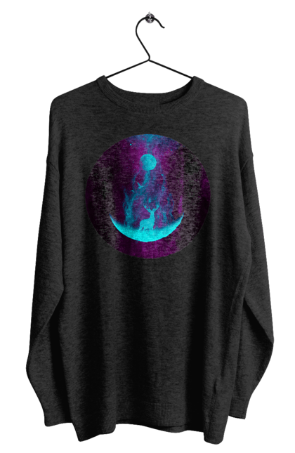 Світшот чоловічий з принтом "Олень Силует". Місяць, олень, рогам, силует, яскравий. 2070702