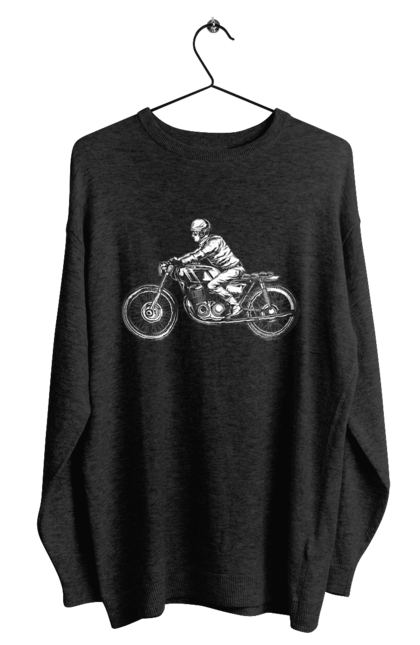 Світшот чоловічий з принтом "Байкер на мотоциклі". Байкер, вінтаж, мото, ретро. 2070702