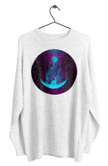 Світшот чоловічий з принтом "Олень Силует". Місяць, олень, рогам, силует, яскравий. 2070702