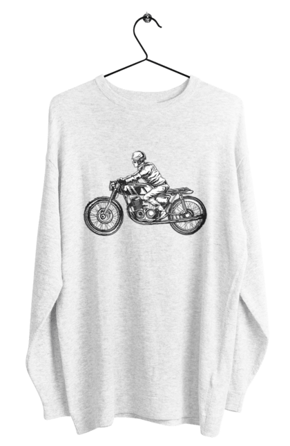 Світшот чоловічий з принтом "Байкер на мотоциклі". Байкер, вінтаж, мото, ретро. 2070702