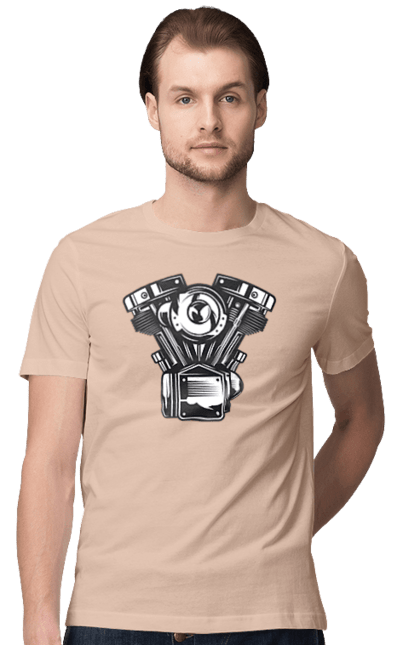 Футболка чоловіча з принтом "мото двигун". Вінтаж, двигун, мото, ретро. 2070702