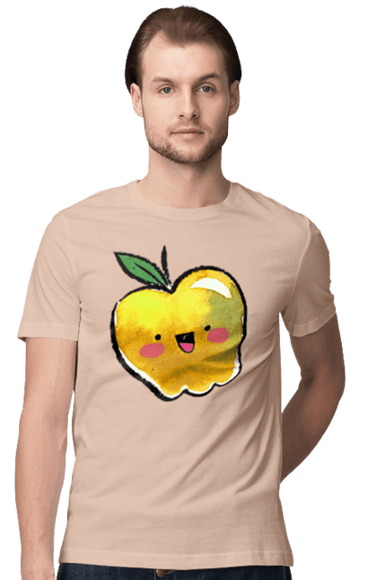 Футболка чоловіча з принтом "Миле жовте яблуко". Літо, миле, смайлик, яблуко. 2070702