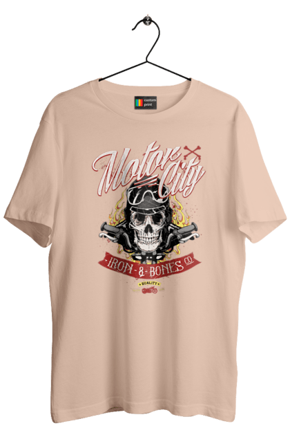 Men`s t-shirt with prints Motor City. Skull, weapon. 2070702