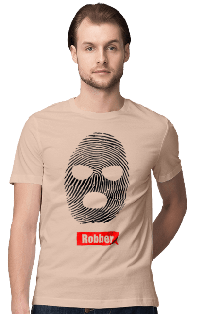 Футболка чоловіча з принтом "Відбиток Робер". Балаклава, відбиток, обличчя. 2070702