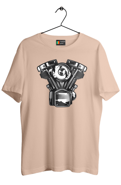 Футболка чоловіча з принтом "мото двигун". Вінтаж, двигун, мото, ретро. 2070702