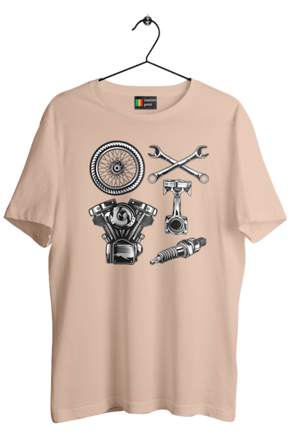 Футболка чоловіча з принтом "мото набір". Вінтаж, інструменти, мото, ретро. 2070702