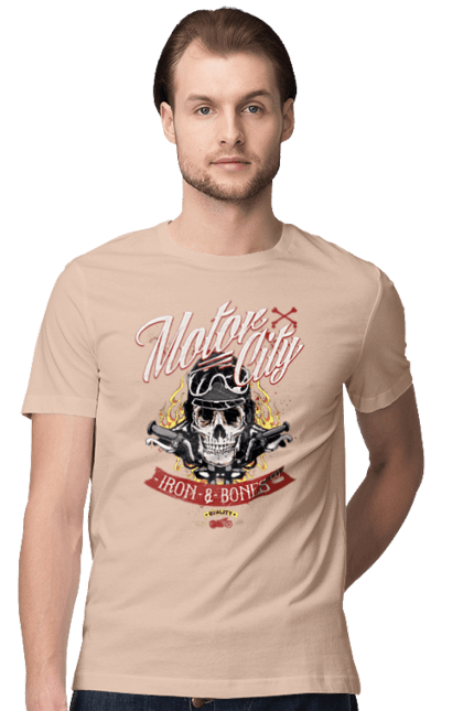 Men`s t-shirt with prints Motor City. Skull, weapon. 2070702
