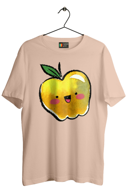 Футболка чоловіча з принтом "Миле жовте яблуко". Літо, миле, смайлик, яблуко. 2070702