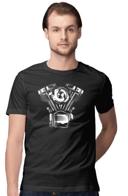 Men`s t-shirt with prints moto engine. Engine, moto, retro, vintage. 2070702