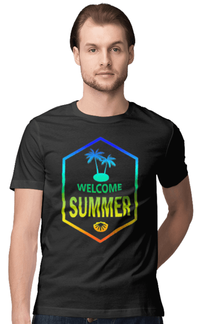 Футболка чоловіча з принтом "Привіт літо 1". Градієнт, літо, привіт. 2070702