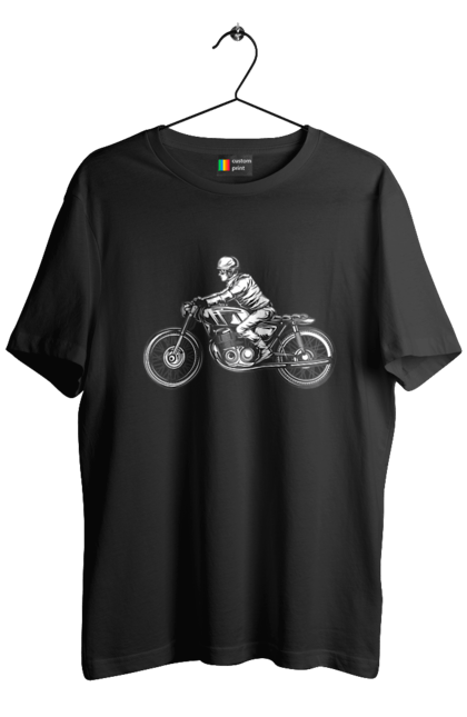 Футболка чоловіча з принтом "Байкер на мотоциклі". Байкер, вінтаж, мото, ретро. 2070702