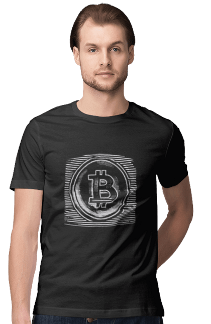 Футболка чоловіча з принтом "Біткоїн". Биткоин, биткойн, бінарний, біткоїн, біткойн, валюта, гроші, крипто, програміст, хакер. PrintMarket - інтернет-магазин одягу та аксесуарів з принтами плюс конструктор принтів - створи свій унікальний дизайн
